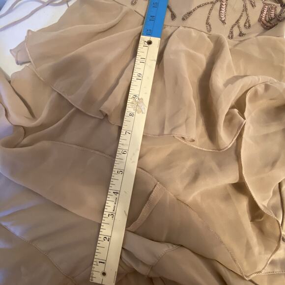 Maya Tall OveralDress Nude Sequins SheerLace Zip Sleeveless Ruffle 90s Festive 4 - Picture 3 of 12